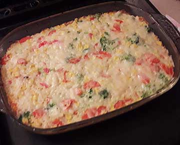 Rice casserole with vegetables and minced mushrooms